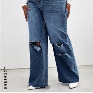 Medium Wash Ripped Wide Leg Jeans